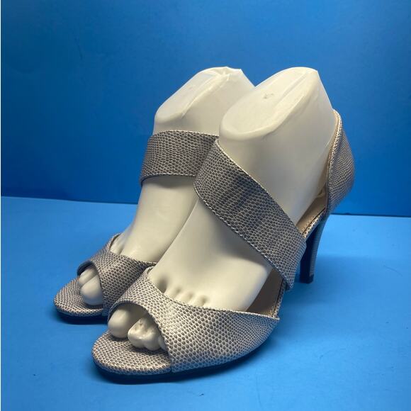 Madeline Grey Snake Skin Peep Toe Pumps Womens SZ 7.5 M Lizard - Picture 1 of 12